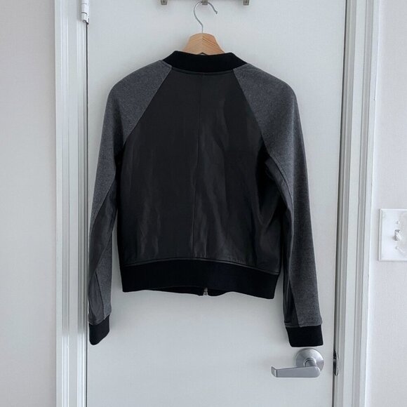 J. Crew Women Bomber Wool Mix Tweed Leather Jacket, Size 0 - Picture 2 of 14
